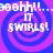Pixelated text and spiral patterns in blue and purple hues with repeated '300hh!!... IT SWIRLS!' text across four quadrants.