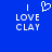 Blue background with white pixelated text 'I LOVE CLAY' and a heart symbol above the word 'LOVE', where the left version shows a broken heart icon.