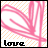 Pixelated pink heart shape with radiating lines on a checkered background, black text reading 'love' at bottom.