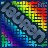 Pixelated static image with abstract color blocks and indistinct shapes in blue, green, yellow, orange, red hues against a dark background.