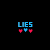 Pixelated blue text LIES above three pixelated hearts (two red, one light blue) on black background with gray transparency area; animated frame sequence showing heart color changes between frames.
