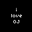 Four pixelated text display 'i love OJ' in white on black, teal, light blue, and dark teal backgrounds
