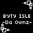 Pixelated black-and-white animation with repeating text and geometric shapes in a
