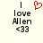 Pixelated text reads 'I love Allen <33' with a red heart symbol above the first frame's 'love'.