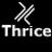 Pixelated white text 'Thrice' on black background with diagonal striped symbol above.