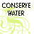 Four display pixelated text over a light green swirling background; text changes from 'CONSERVE WATER' to 'DRINK BEER'