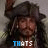 Animated sequence of a character with long dark hair and tricorn hat, showing text changes below the figure.