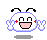 Pixelated white character with black antennae, red cheek marks, and pink mouth in multiple waving poses against gray background.