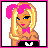 Pixel art contact sheet of a blonde cartoon woman in Playboy-themed attire across multiple frames showing different poses and text elements.