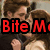 Animated sequence showing two people in formal attire kissing, with red text overlay partially reading "Bite M".