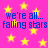 Pink background with yellow stars and blue text repeating 'we're all... falling stars' in two