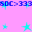 Pixelated blue text "SDC>333" repeats across a pink background with cyan stars scattered throughout the frame.