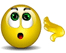 Yellow emoji face with green eyes and red mouth showing surprise, paired with a yellow hand gesture that changes position across frames.