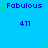 Blue background with repeated 'Fabulous' text and '411' numbers, green starbursts in corners.