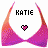 Pixelated bikini top with gradient colors and text 'KATIE' above a heart symbol, displayed in multiple identical frames.
