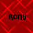 Red background with red diamond pattern and four black 'Rony' text instances in pixelated font