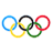 Olympic rings symbol with red text reading 'US A ALL THE WAY WE WILL WIN!' on a light background.