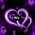 Animated purple neon heart with swirling patterns and floating bubbles on dark background, text "We" inside heart.