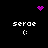 Pixelated icon with four 'serae' text labels, each paired with a ':(' emoticon, and three purple pixel clusters in heart, starburst, and circular patterns on black background.