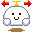 Four pixelated white characters with black square eyes and smiling mouths, each holding a red cross-shaped object above their heads.