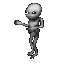 A grayscale of 25 distinct alien figures in various poses, each with large heads and slender bodies against a solid gray background