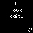 Black background with white pixelated text reading 'i love caity' and two pixelated heart symbols below the text.