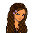 Pixel art contact sheet showing three frames of a female character with long brown hair, black lace top, and thigh-high boots in an animated sequence.