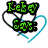 Pixelated text and heart shapes in green, red, black, and blue on white background with visible pixelation.