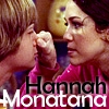 Two people in close proximity with one person's hand near the other's face, overlaid with text reading "Hannah Monatana".