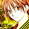 Anime-style character with brown hair and orange eyes in a of six repeated , each showing the character in a different pose against a yellow background with "Rock Star" text