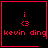 Four identical red pixel-art icons on black backgrounds, each displaying 'i <3 kevin ding' with a single distinct symbol in the bottom-right corner of one icon.