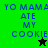 Pixelated text 'YO MAMA ATE MY COOKIE' in blue on green and black backgrounds with a star symbol changing from black to green.