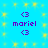 Pixelated blue background with yellow starbursts, purple text 'mariel' and '<3' symbols arranged in a pattern