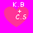 Four identical pink heart-shaped icons with white text 'K.B + C.S' on a bright magenta background, arranged in a