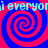Four red and blue spiral patterns arranged in a with repeated text above and below the spirals