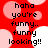 Red background with pink and white circles; black text reads 'haha you're funny.. funny looking!!' in four identical