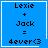 Blue square icon with black text reading "Lexie + Jack = 4ever<3" and a white pixelated heart in the top-right corner.