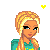 A 5x5 contact sheet of pixel art frames showing a blonde female character in various poses and angles, wearing a teal hoodie with yellow text and light blue flared jeans, against a white background with small yellow hearts.
