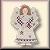 Pixelated static image of a figure with light brown hair wearing a white dress with black and brown patterns, standing against a light background.