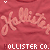 Red background with repeating 'Hollister' text and 'HOLLISTER CO.' in white, featuring small heart icons.