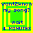 Four identical pixel-art display blue text on green and yellow backgrounds with a central square changing from hollow to solid