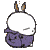 identical cartoon bunnies with white heads, purple bodies, and brown ears in various poses against a gray background