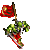 Animated contact sheet of a green cartoon character with red flag and sword in multiple action poses on gray background