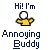 Pixelated yellow-shirted figure with white head and outstretched arms appears beneath text on gray background, changing text