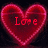 Two red heart-shaped icons with pixelated text inside, one reading 'Love' and the other 'Hate', set against a dark background.