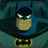 Pixelated Batman icon with glowing eyes, blue cowl and cape, yellow bat symbol on chest, dark background.