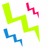 Animated icon with three zigzag lines in yellow, pink, and blue on white background transitioning to green background with red text ZAP!