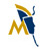 Pixelated icon featuring a blue and gold stylized 'M' with a diagonal gold line and blue tail element on white background.