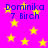 A static digital image with a bright pink background filled with yellow stars and repeated blue text reading "Dominika 7 Birch" in a pixelated font.