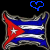Cuban flag icon with pixelated heart symbols above it in blue, white, and red.